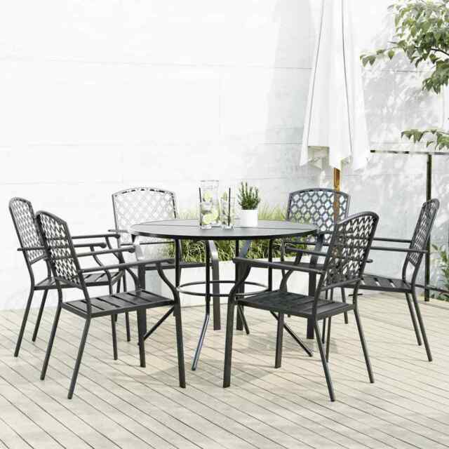 Stackable Garden Chair Set 7 Pcs Anthracite Powder-coated Steel Vidaxl