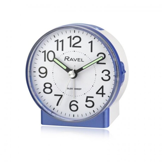 Round Alarm Clock Blue Silent Sweep Quartz Bedside Mantel Luminous