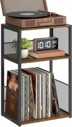 Stylish Vinyl Record Holder And Side Table With Easy Assembly - Rustic