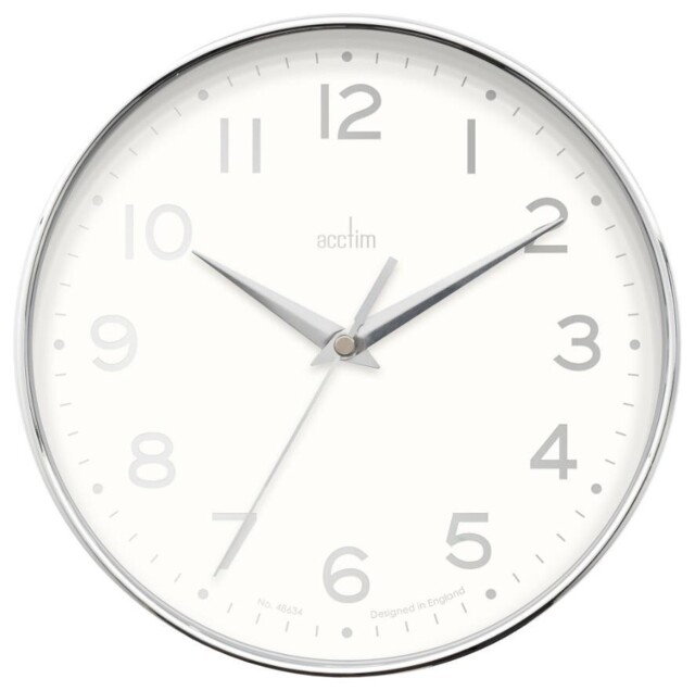 200mm Rand Wall Clock, Chrome / White - 22992