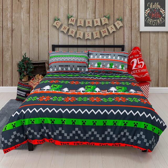 Minecraft Greetings Double Duvet Cover Reversible Christmas Bedding