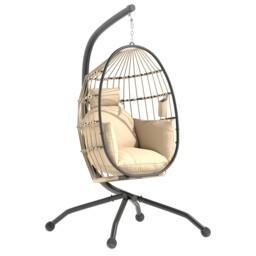 Outsunny Egg Chair Outdoor Indoor Garden Swing Chair, Folding Basket,