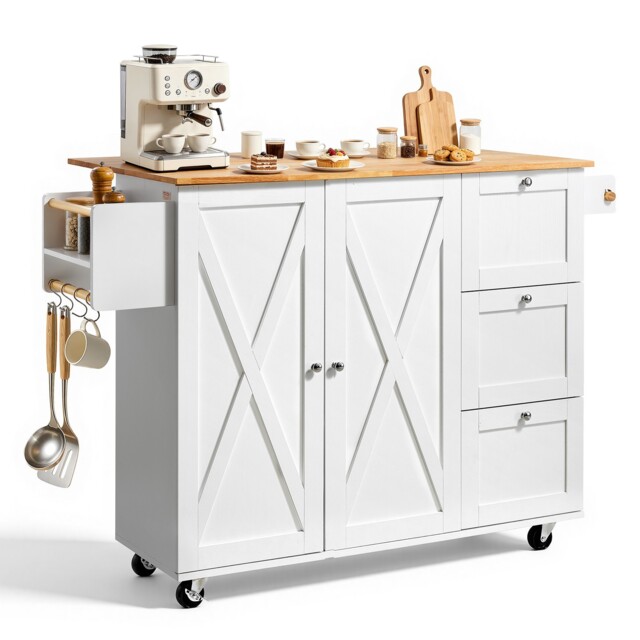 "Vevor 45.3"" Kitchen Island Cart Rolling Storage Cabinet Cart With"