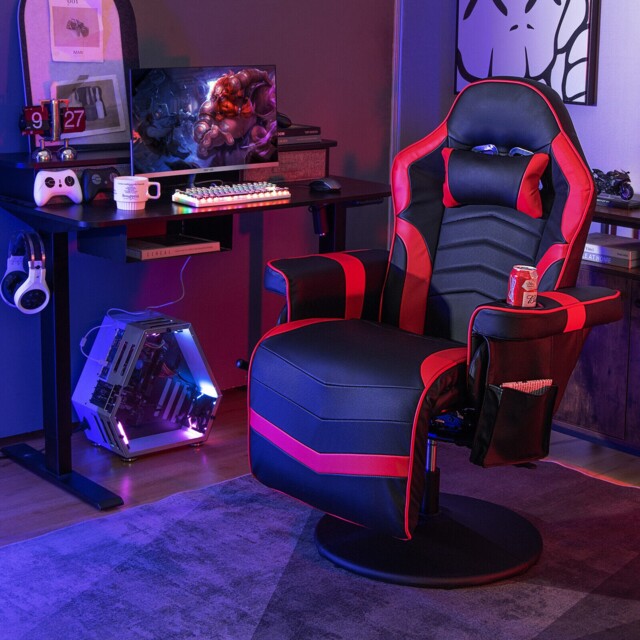 Massage Gaming Chair Height Adjustable Swivel Racing Video Gaming
