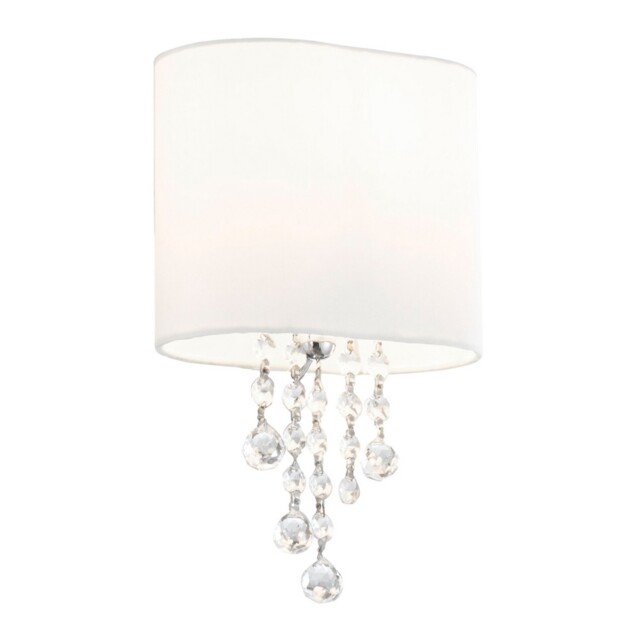 Wall Light White Oval Fabric Shade Crystal Accent E14 Rocker Switch