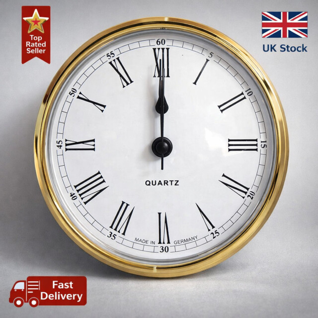German Me502 Bulkhead Clock 86mm Gold Trim Caravan Motorhome Boat