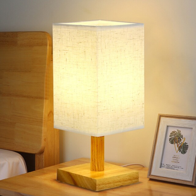 Retro Bedroom Table Lamp Natural Wood Bedside Lamp Decor Night Light