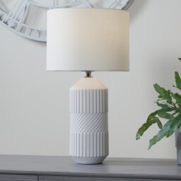 White Ceramic Table Lamp Geo Textured Shade Bedside Living Room Side