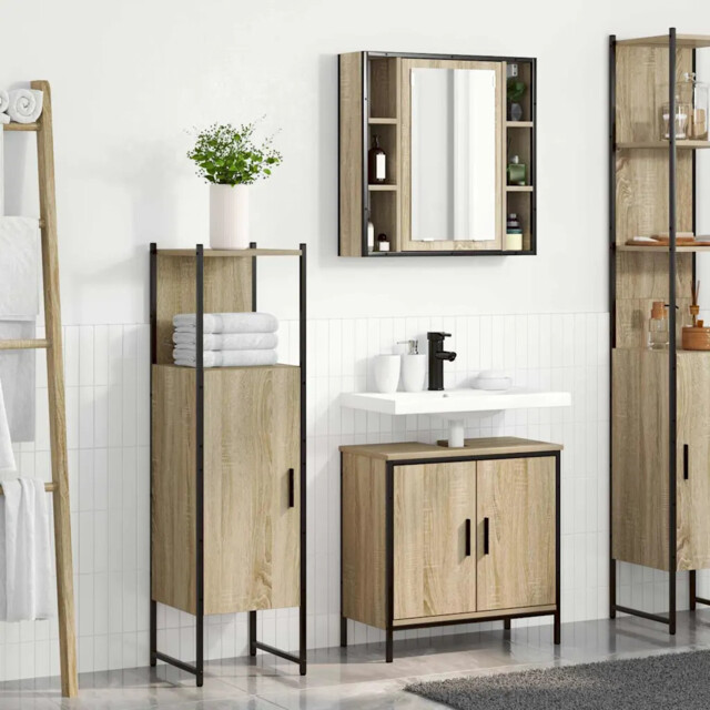 Bathroom Furniture Set With Shelf 3 Pcs Brown 60 X 30 X 60 Cm Vidaxl