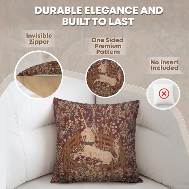 Licorne Captive In Red Throw Pillow Cover Tapestry Cushion Cover 14x14