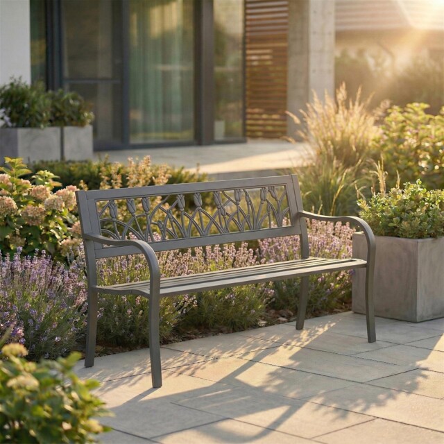 Steel Garden Bench 3 Seater Outdoor Patio Seating Furniture Seat Tulip