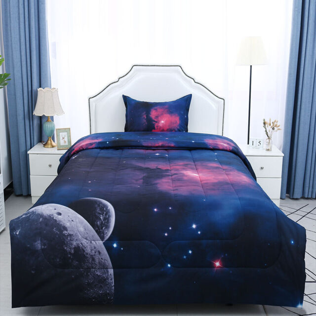 Twin All-season Quilt Comforter Set Reversible Galaxies Fuchsia W 1