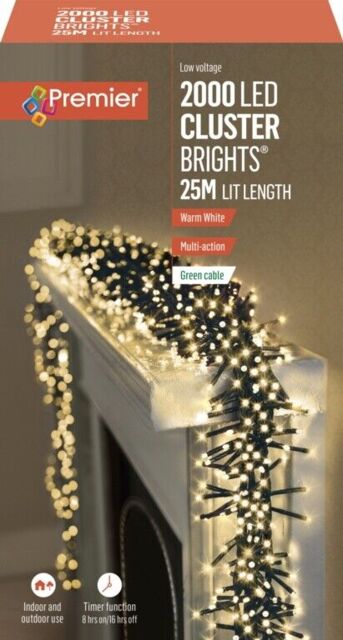 Premier 2000 Led Cluster Indoor Outdoor Christmas Tree Lights Timer -