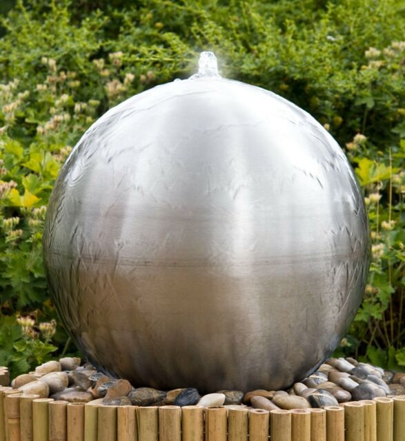 Brushed 60cm Stainless Steel Sphere Water Feature Fountain Cascade W
