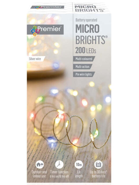 Premier 200 Led Multi-action Battery Operated Micro Pin Wire Lights