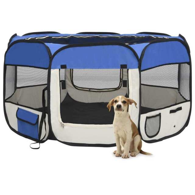 Foldable Dog Playpen With Carrying Bag Blue 125x125x61 Cm Vidaxl