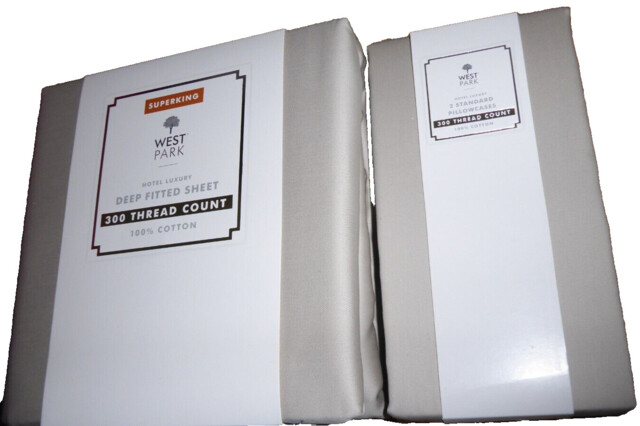 West Park Luxury Deep Fitted Sheet Size Super King & 2 Cases 100%