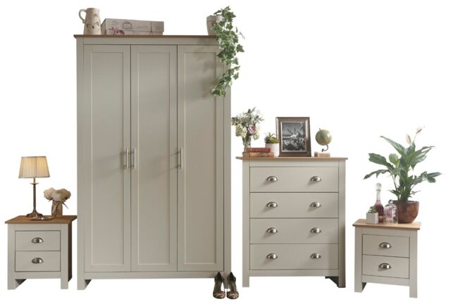Lancaster 4 Piece Bedroom Set 3 Door Robe + 2 Bedside + 4 Drawer Chest