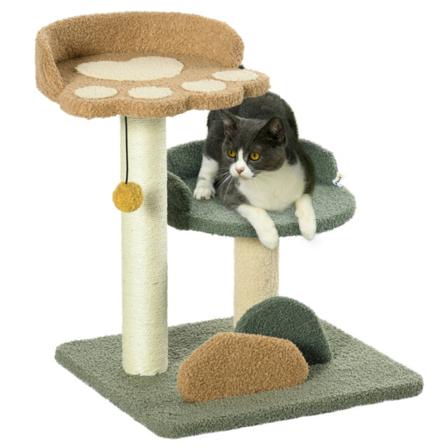 52cm Cat Tree For Indoor Cats: Dual Beds, Scratching Posts & Toy Ball