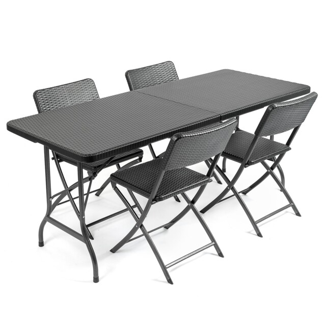 Garden Dining Set 4 Seater Rattan Effect Table Chairs Outdoor