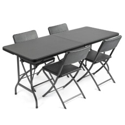 Garden Dining Set 4 Seater Rattan Effect Table Chairs Outdoor
