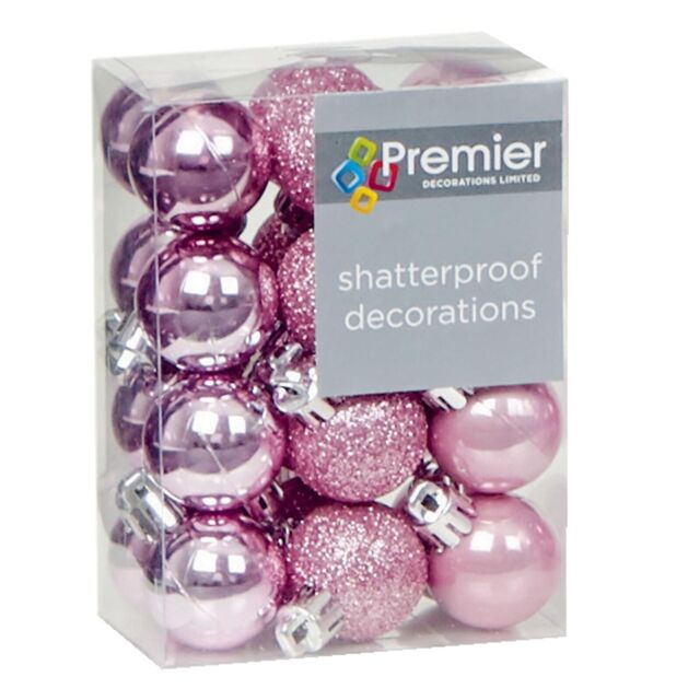 Christmas Shatterproof Baubles 24 Pack 30mm Tree Decoration Pink