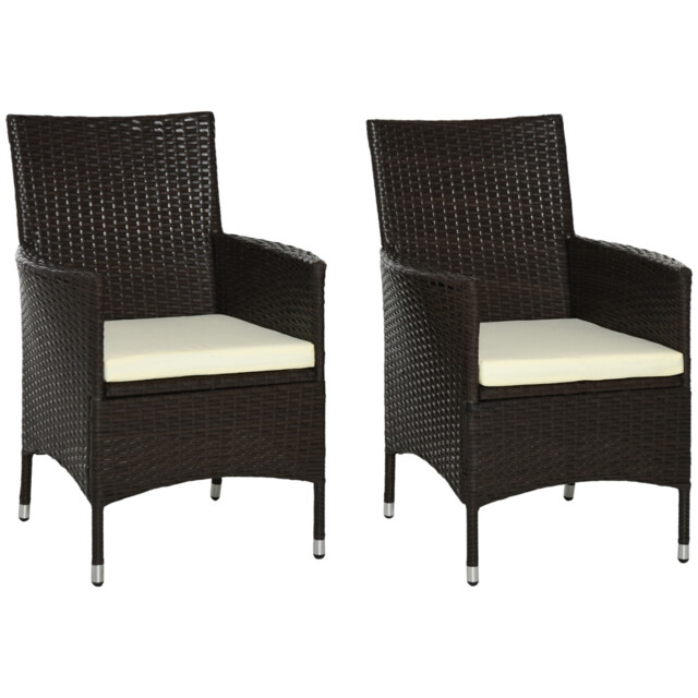 Rattan Chairs 2pc Brown Pe Rattan Steel Frame 60x58.5x89cm Cushioned