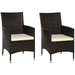 Rattan Chairs 2pc Brown Pe Rattan Steel Frame 60x58.5x89cm Cushioned