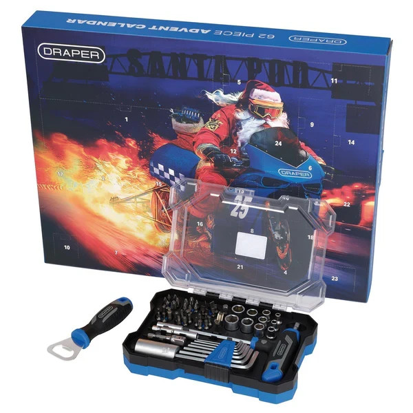 Draper Advent Calendar Limited Edition Santa Pod Christmas 62 Piece