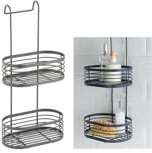 2 Tier Over Shower Door Caddy Grey Hanging Caddy Bathroom Organizer