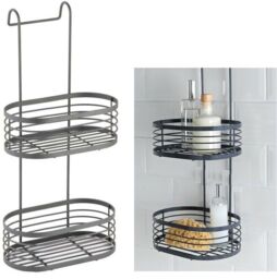 2 Tier Over Shower Door Caddy Grey Hanging Caddy Bathroom Organizer