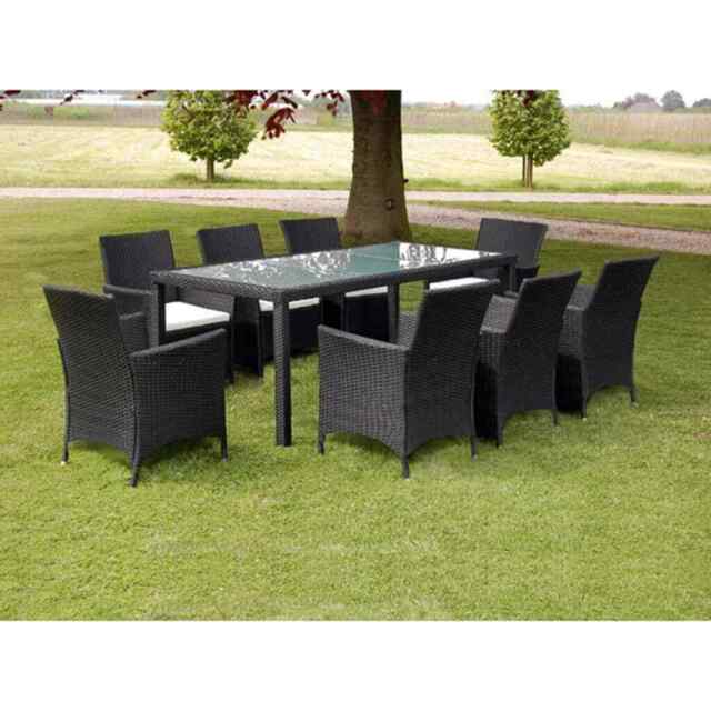 9 Piece Outdoor Dining Set With Cushions Poly Rattan Black Vidaxl
