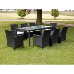 9 Piece Outdoor Dining Set With Cushions Poly Rattan Black Vidaxl