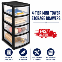 Mini 4 Tier Storage Drawer Unit Plastic Organiser Boxes Space Saving