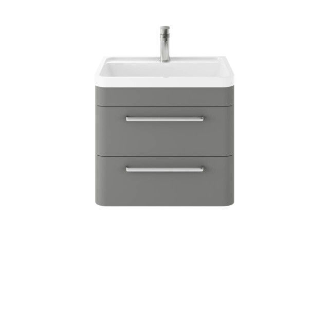 Hudson Reed Solar Matt Cool Grey 600mm Wall Hung 2 Drawer Vanity Unit
