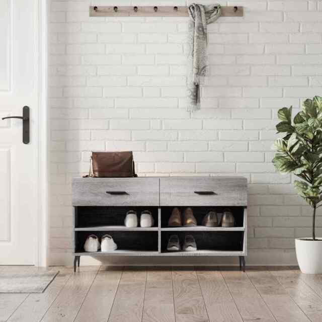 Shoe Bench Grey Sonoma 102x35x55 Cm Engineered Wood Vidaxl