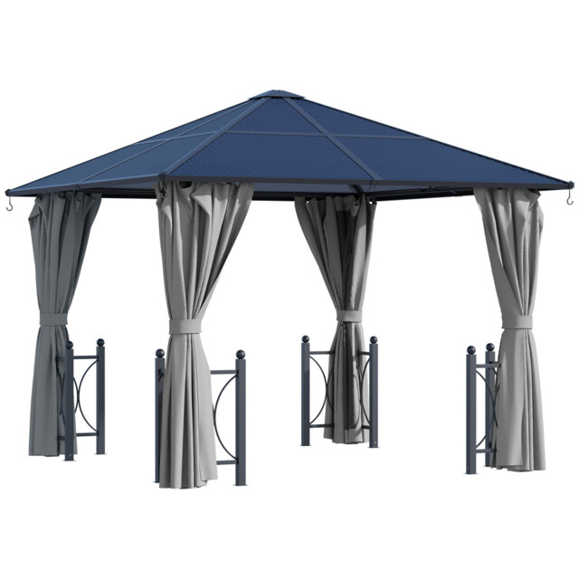 3m X 3m Outdoor Aluminium Alloy Gazebo W/ Curtains Dark Grey
