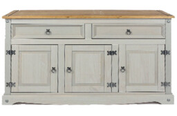 Greywash & Solid Pine Sideboard 3 Doors - 2 Drawers - Premium Corona