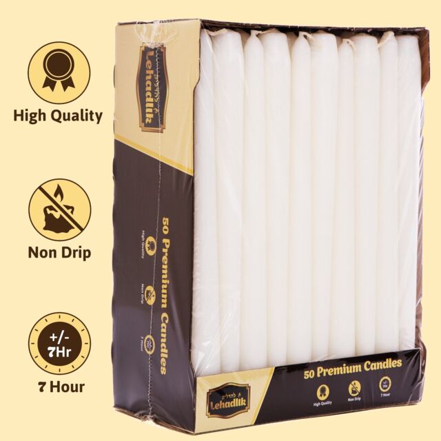Lehadlik - Tapered Dinner Candles - 25cm ±7hr Burn Time - White - Free