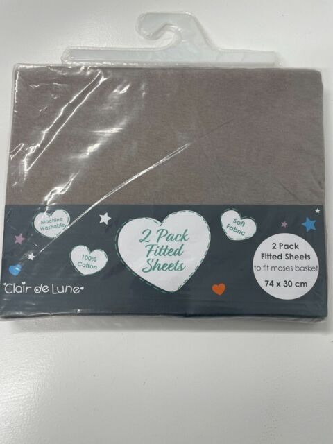 Clair De Lune Moses Basket Fitted Sheet 2 Pack 100% Cotton Sheets 74 X