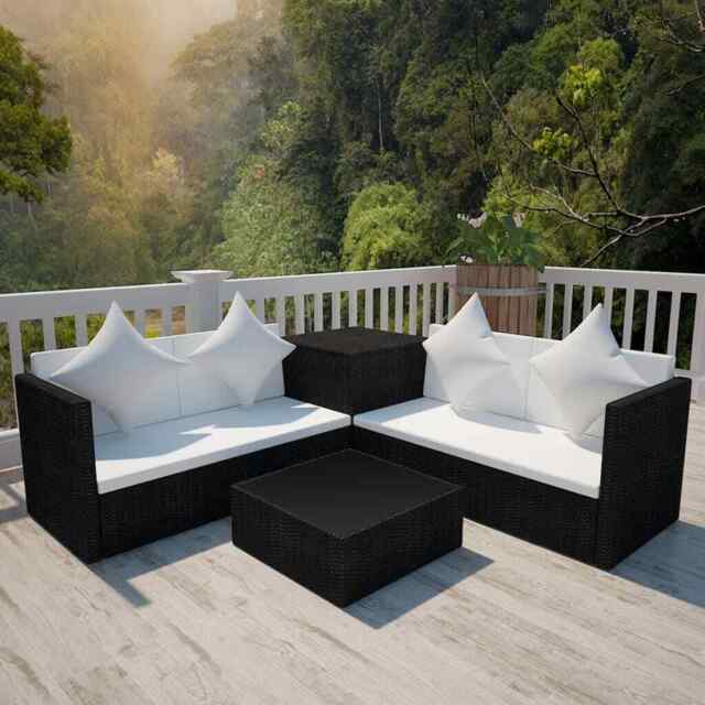 4 Piece Garden Lounge Set With Cushions Poly Rattan Black Vidaxl