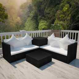 4 Piece Garden Lounge Set With Cushions Poly Rattan Black Vidaxl