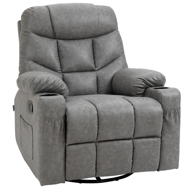 Homcom Manual Recliner Chair With Footrest, Cup Holder, Swivel Base,