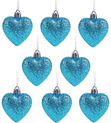 Christmas Concepts® Pack Of 8-60mm Glitter Heart Baubles (turquoise)