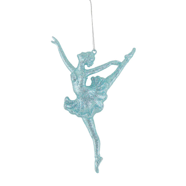 Ballerina Christmas Tree Decoration - Hanging - Glitter - 16cm - Ice