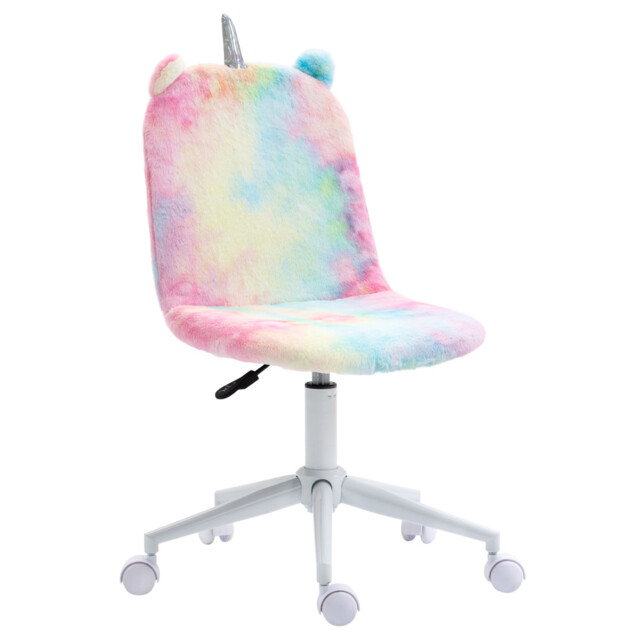 Fluffy Unicorn Office Chair Swivel Wheels, Cute Desk Chair, Rainbow,