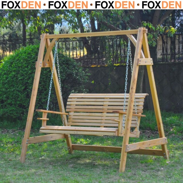 2 Seater Garden Swing Seat, Wooden Swing Chair Bench With Cup Holders