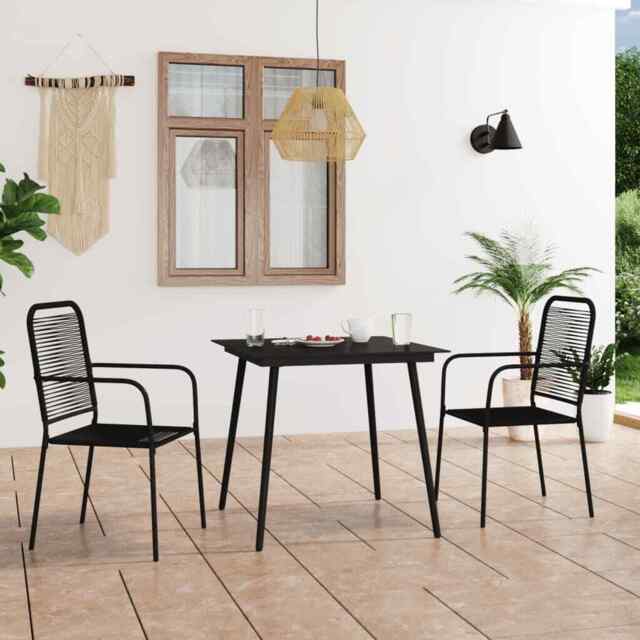 3 Piece Garden Dining Set Cotton Rope And Steel Black Vidaxl