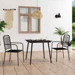 3 Piece Garden Dining Set Cotton Rope And Steel Black Vidaxl
