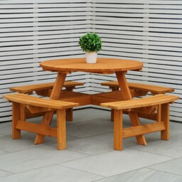 Outdoor 8 Seater Round Bench For Pub/garden Stained Pine Furniture By